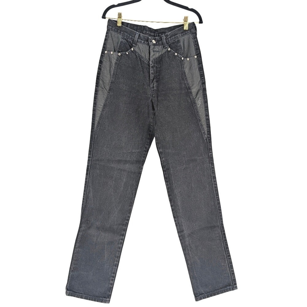 Roughrider by Circle T Black Western Studded Faux Leather Panel‎ Jeans 4614 9/10